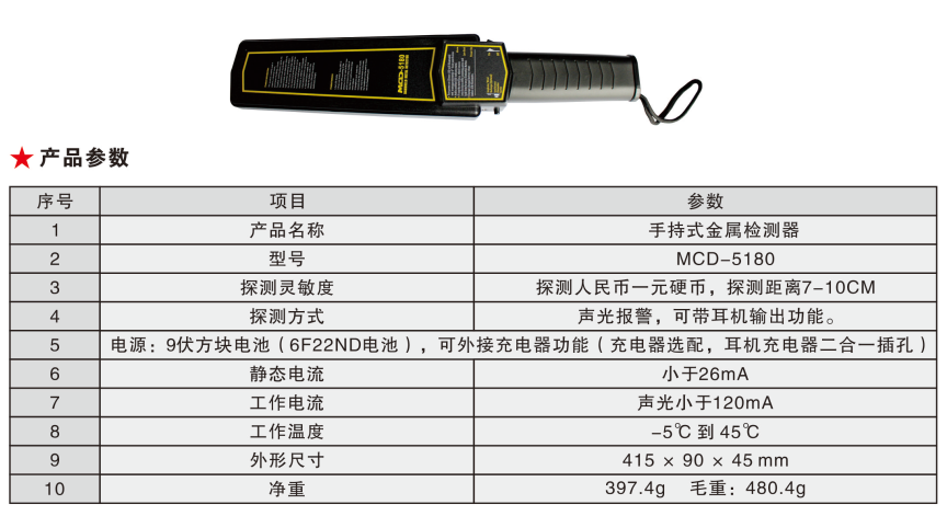 MCD-5180 手持式金属检测器